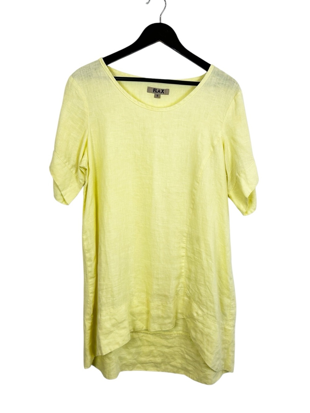 Flax Butter Yellow Dress Women's Size Small 100% Linen Petal Sleeves